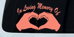 In Loving Memory Of Hands In Shape Of Heart Car or Truck Window Vinyl Decal Sticker (Coral)