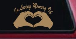 In Loving Memory Of Hands In Shape Of Heart Car or Truck Window Decal Sticker (Light Brown)