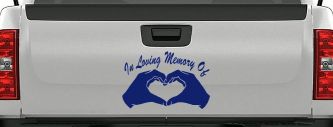 In Loving Memory Of Hands In Shape Of Heart Car or Truck Window Decal Sticker (Navy)