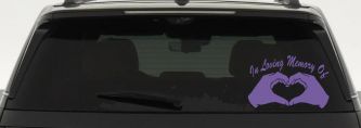 In Loving Memory Of Hands In Shape Of Heart Car or Truck Window Decal Sticker (Purple)