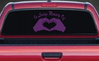 In Loving Memory Of Hands In Shape Of Heart Car or Truck Window Decal Sticker (Violet)