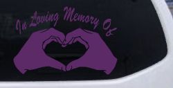 In Loving Memory Of Hands In Shape Of Heart Car or Truck Window Decal Sticker (Violet)