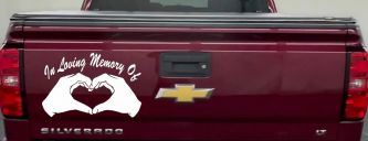 In Loving Memory Of Hands In Shape Of Heart Car or Truck Window Vinyl Decal Sticker (White)