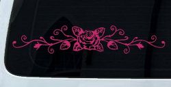 Rose Vine With Swirls Flowers And Vines Car or Truck Window Decal Sticker (Hot Pink)
