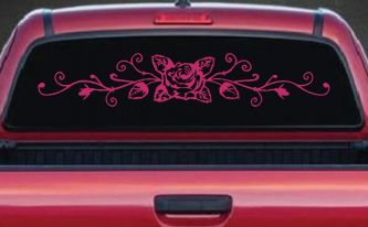 Rose Vine With Swirls Flowers And Vines Car or Truck Window Decal Sticker (Hot Pink)