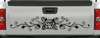 Rose Vine With Swirls Flowers And Vines Car or Truck Window Decal Sticker (Matte Black)