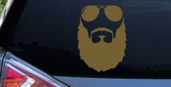Fu Manchu Beard With Sunglasses Country Car or Truck Window Decal Sticker (Gold)