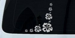 Hibiscus Flower Corner Car or Truck Window Vinyl Decal Sticker (Light Gray)