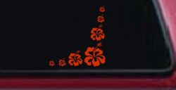 Hibiscus Flower Corner Car or Truck Window Decal Sticker (Orange Red)