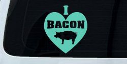 I Love Bacon Funny Car or Truck Window Decal Sticker (Mint)