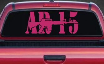 AR 15 Military Rifle With Gun Car or Truck Window Decal Sticker (Hot Pink)