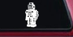 Retro Robot Sci Fi Car or Truck Window Decal Sticker (White)
