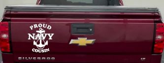 Proud Navy Cousin Military Car or Truck Window Vinyl Decal Sticker (White)