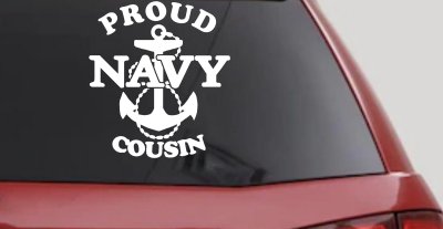 Proud Navy Cousin Military Car or Truck Window Vinyl Decal Sticker (White)