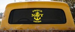 Proud Navy Cousin Military Car or Truck Window Vinyl Decal Sticker (Yellow)
