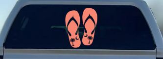 Palmetto Palm Tree And Moon Flip Flops Car or Truck Window Decal Sticker (Coral)