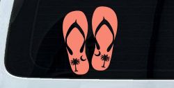 Palmetto Palm Tree And Moon Flip Flops Car or Truck Window Decal Sticker (Coral)