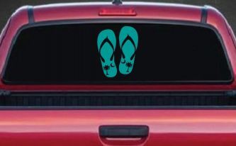 Palmetto Palm Tree And Moon Flip Flops Car or Truck Window Decal Sticker (Turquoise)
