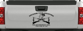 Native American Indian Release Your Weapons Guns 2nd Amendment Car or Truck Window Decal Sticker (Black)