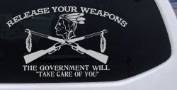 Native American Indian Release Your Weapons Guns 2nd Amendment Car or Truck Window Decal Sticker (Light Gray)