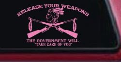 Native American Indian Release Your Weapons Guns 2nd Amendment Car or Truck Window Decal Sticker (Pink)