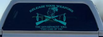 Native American Indian Release Your Weapons Guns 2nd Amendment Car or Truck Window Decal Sticker (Turquoise Blue)