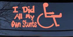 I Did All My Own Stunts Wheelchair Funny Car or Truck Window Vinyl Decal Sticker (Coral)