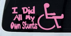 I Did All My Own Stunts Wheelchair Funny Car or Truck Window Vinyl Decal Sticker (Pink)