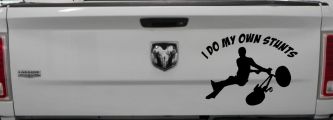 I Do My Own Stunts BMX Bike Tailwhip Moto Sports Car or Truck Window Decal Sticker (Black)
