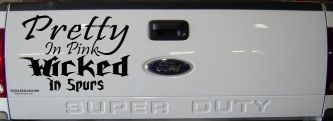 Pretty In Pink Wicked In Spurs Cowgirl Country Farm Ranch Rodeo  Car or Truck Window Decal Sticker (Black)