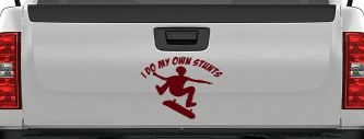I Do My Own Stunts Skateboarding Car or Truck Window Decal Sticker (Purple Red)