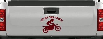 I Do My Own Stunts Dirt Bike Moto Sports Car or Truck Window Decal Sticker (Purple Red)