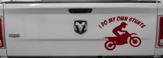 I Do My Own Stunts Dirt Bike Moto Sports Car or Truck Window Decal Sticker (Purple Red)