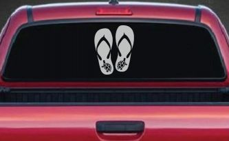 Flip Flops With Turtles Car or Truck Window Vinyl Decal Sticker (Light Gray)