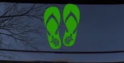 Flip Flops With Turtles Car or Truck Window Vinyl Decal Sticker (Lime)