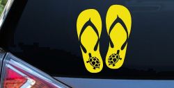 Flip Flops With Turtles Car or Truck Window Decal Sticker (Yellow)