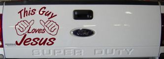 This Guy Loves Jesus God Christian Car or Truck Window Decal Sticker (Purple Red)