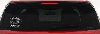 This Guy Loves Jesus God Christian Car or Truck Window Decal Sticker (White)