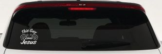 This Guy Loves Jesus God Christian Car or Truck Window Decal Sticker (White)