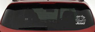 This Guy Loves Jesus God Christian Car or Truck Window Decal Sticker (White)