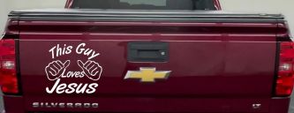 This Guy Loves Jesus God Christian Car or Truck Window Vinyl Decal Sticker (White)