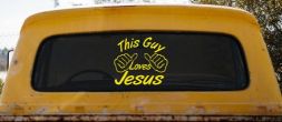 This Guy Loves Jesus God Christian Car or Truck Window Vinyl Decal Sticker (Yellow)