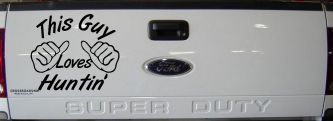 This Guy Loves Hunting Car or Truck Window Vinyl Decal Sticker (Black)