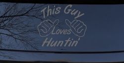 This Guy Loves Hunting Car or Truck Window Decal Sticker (Silver)