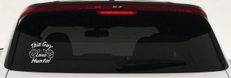 This Guy Loves Hunting Car or Truck Window Decal Sticker (White)