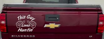 This Guy Loves Hunting Car or Truck Window Vinyl Decal Sticker (White)