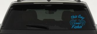 This Guy Loves Fishing Car or Truck Window Vinyl Decal Sticker (Blue)