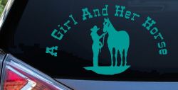 A Girl and Her Horse Cowgirl Country Farm Ranch Rodeo Car or Truck Window Decal Sticker (Turquoise)