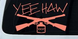 Yee Haw Guns Moonshine Car or Truck Window Decal Sticker (Coral)