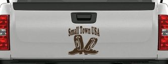 Small Town USA Boots Country Car or Truck Window Decal Sticker (Brown)